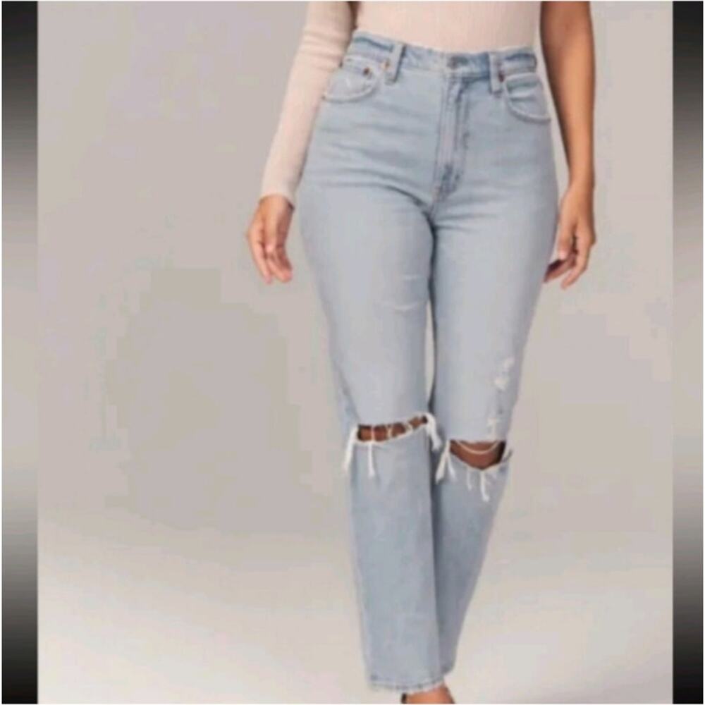 Abercrombie & Fitch The Ankle Straight Ultra High Rise Distressed Jeans 4S 27